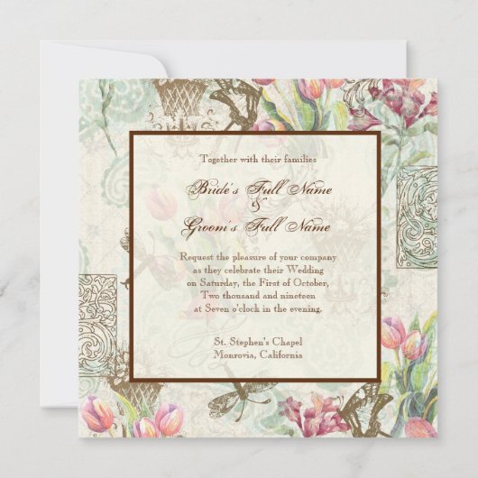 Flutterbyes 'n Tulpen Elegante bruiloft Kaart (Achterkant)