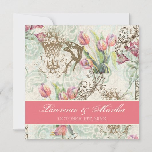 Flutterbyes 'n Tulpen Elegante bruiloft Kaart (Voorkant)