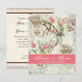 Flutterbyes 'n Tulpen Elegante bruiloft uitnodigin Kaart (Voorkant / Achterkant)