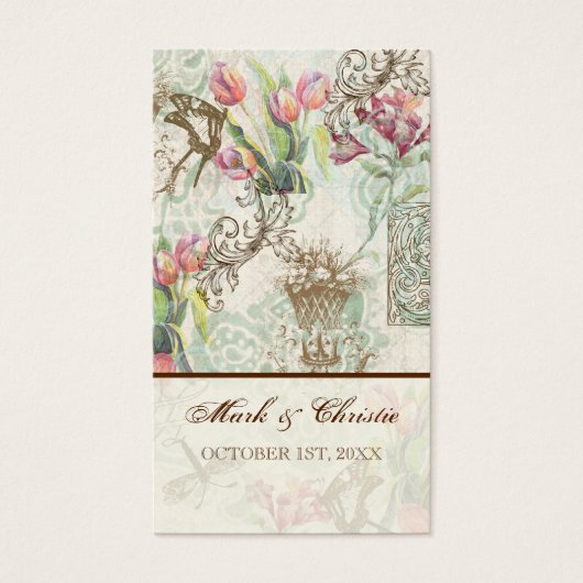 Flutterbyes 'n Tulpen Elegante bruiloft Visitekaartjes (Voorkant)