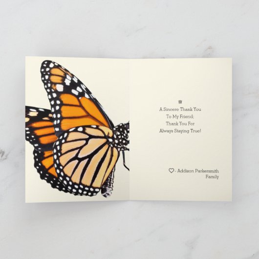 Flutterende dankbaarheid: monarchvlinder dank je kaart (Binnen)