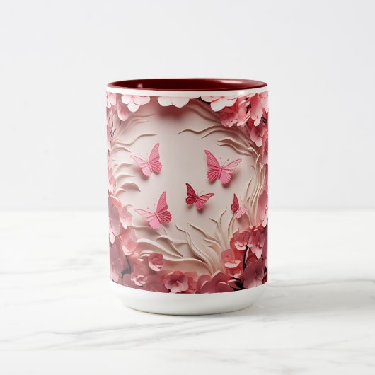 Flutterende Elegantie: Morning Bliss 3D Coffee Mok (Center)
