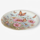 Flutterende Vlinders op Bloemen op Rond bord (Gekanteld)