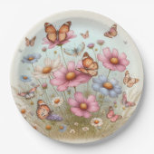 Flutterende Vlinders op Bloemen op Rond bord (Voorkant)