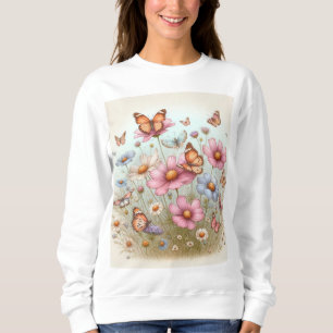 Fluttering Beauty: Vlinders op bloemen Trui
