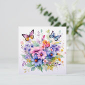 Fluttering Blooms: Betoverde tuin Verjaardag Kaart (Staand voorkant)