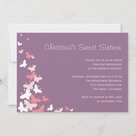 Fluttering Butterflies Birthday Party Invitation Kaart (Voorkant)