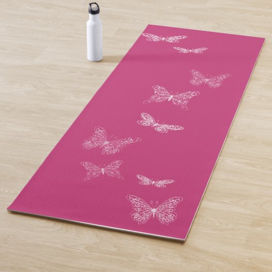 Fluttering Butterflies Bright Roze Yoga Mat (In situ)