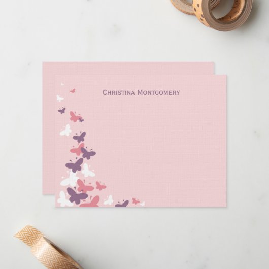 Fluttering Butterflies Flat Hartelijk dank Notitiekaartje (Voorkant / Achterkant in situ)