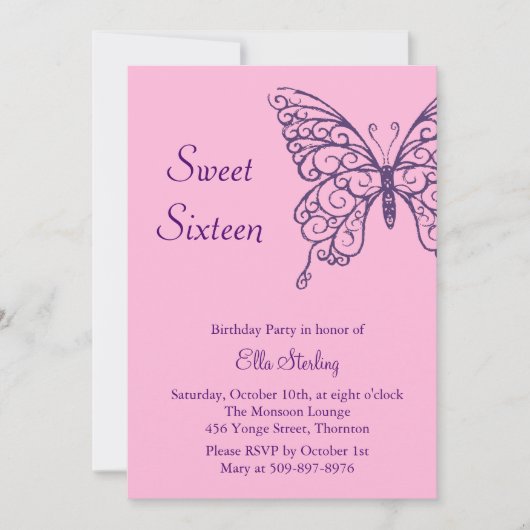 Fluttering Butterflies Sweet Sixteen Uitnodiging (Voorkant)