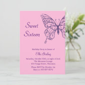 Fluttering Butterflies Sweet Sixteen Uitnodiging (Staand voorkant)