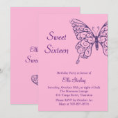 Fluttering Butterflies Sweet Sixteen Uitnodiging (Voorkant / Achterkant)