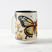 Fluttering Dreams: Waterverf vlinder T-shirt De Tweekleurige Koffiemok (Voorkant links)