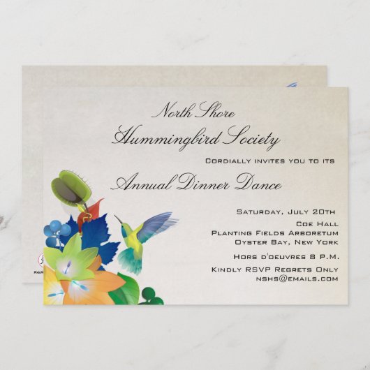Fluttering Hummingbird Invitation Kaart (Voorkant / Achterkant)