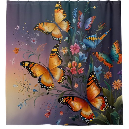 Fluttering Kleuren: Vlinders badkamer Douchegordijn (Voorkant)