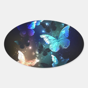 Fluttering Night Butterfly Ovale Sticker