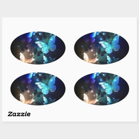 Fluttering Night Butterfly Ovale Sticker (Vel)