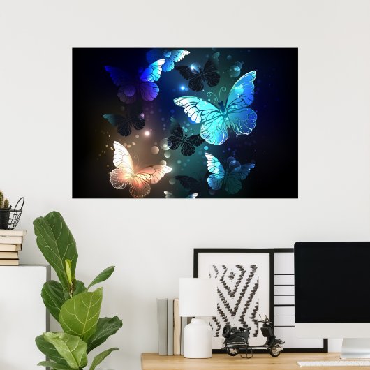Fluttering Night Butterfly Poster (Thuiskantoor)