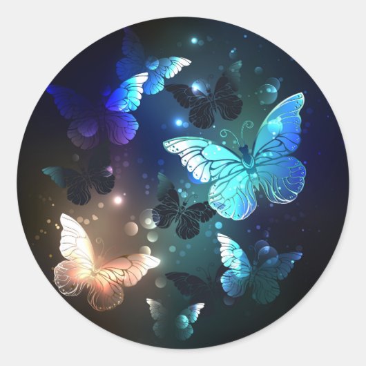 Fluttering Night Butterfly Ronde Sticker (Voorkant)