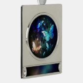 Fluttering Night Butterfly Verzilverd Banner Ornament (Rechts)
