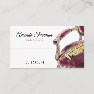 Fluweel Donkerrode Stoel Gouden Kam Haar Stylist Visitekaartje