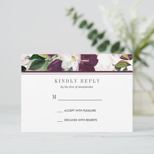 Fluweel Magnolia Bloemen Bruiloft RSVP MAALTIJD op (Staand voorkant)