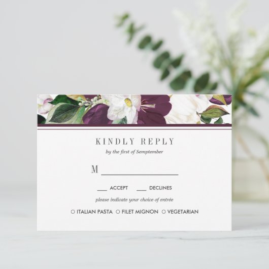 Fluweel Magnolia Bloemen Bruiloft RSVP MAALTIJD op (Staand voorkant)