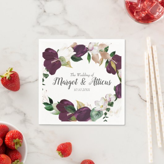 Fluweel Magnolia krans pruim bruiloft Servet (Insitu)