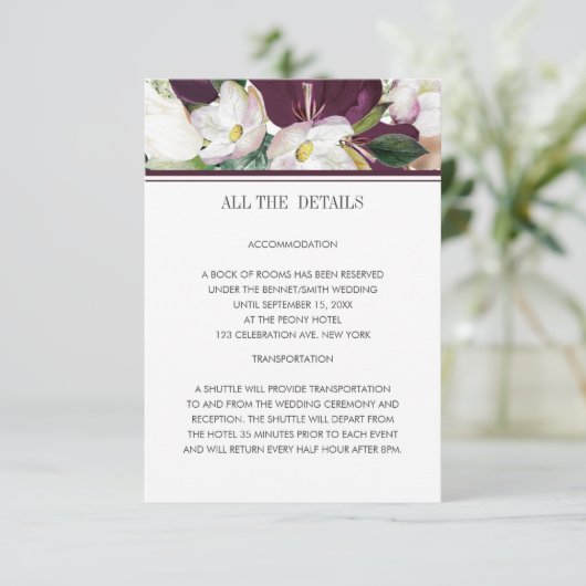 Fluweel Magnolia Moderne klassieke bruiloft detail Informatiekaartje (Staand voorkant)