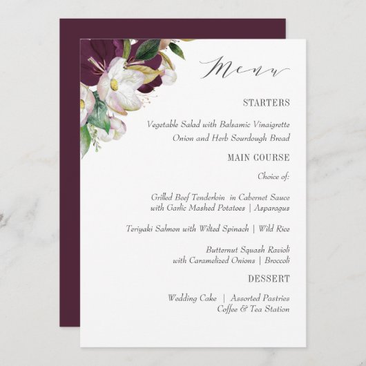 Fluweel Magnolia Typografie Bruiloft of diner Menu (Voorkant / Achterkant)