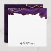 Fluweel Paarse Gouden Agaat Geode Script Square Notitiekaartje (Voorkant / Achterkant)