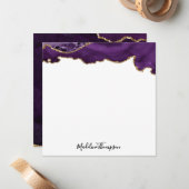 Fluweel Paarse Gouden Agaat Geode Script Square Notitiekaartje (Voorkant / Achterkant in situ)