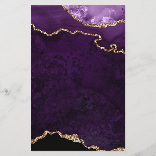 Fluweel Paarse Gouden Agaat Geode Script Typografi Briefpapier (Achterkant)