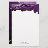 Fluweel Paarse Gouden Agaat Geode Script Typografi Briefpapier (Voorkant / Achterkant)