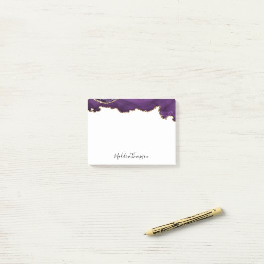 Fluweel Paarse Gouden Agaat Geode Script Typografi Post-it® Notes (Op bureau)