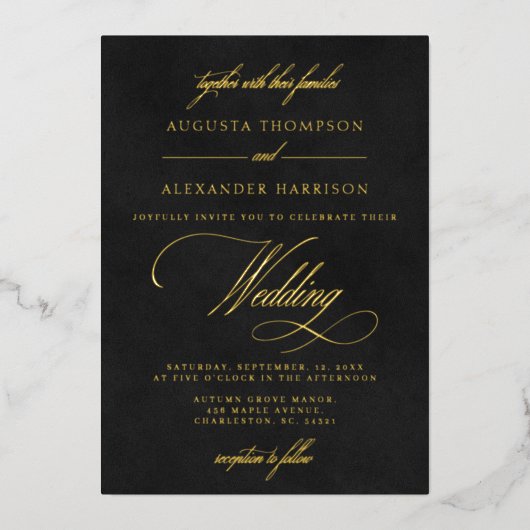 Fluweel Textuur Imitatie & Goud Classy Bruiloft Folie Uitnodiging (Voorkant)