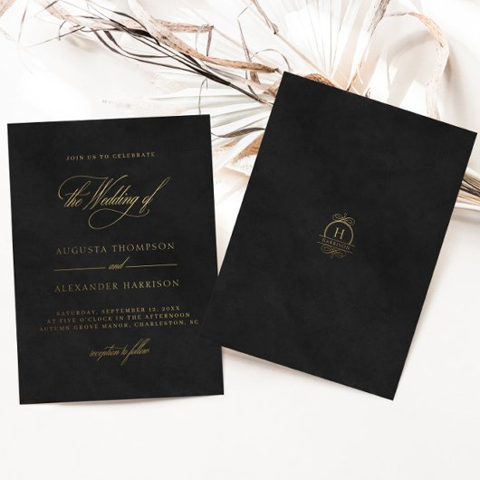 Fluweel Textuur Imitatie & Goud Classy Bruiloft Folie Uitnodiging