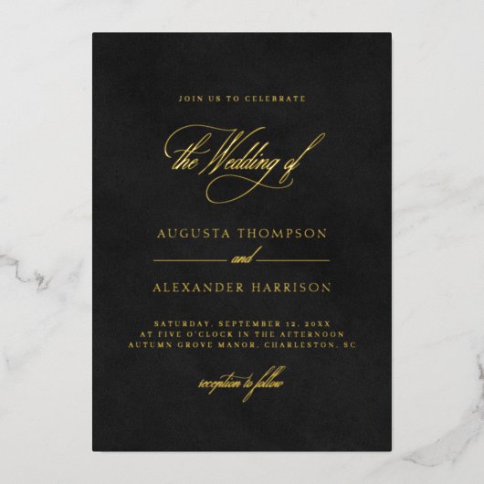 Fluweel Textuur Imitatie & Goud Classy Bruiloft Folie Uitnodiging (Voorkant)