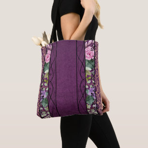 fluweel Victoriaans Paarse bloemen wandtapijt Tote Bag