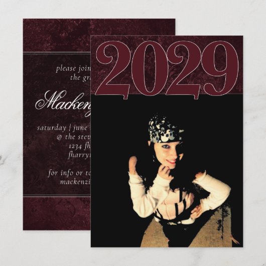 Fluweelachtig wijndamast | Maroon Grunge Barok Fot Kaart (Voorkant / Achterkant)