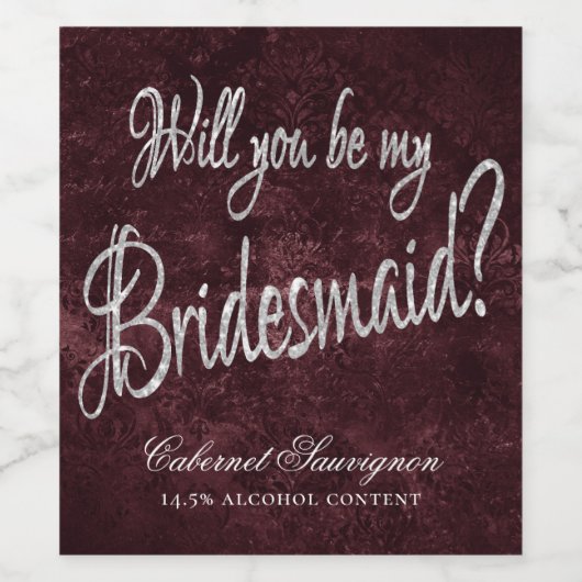 Fluweelachtig wijndamast | Maroon Grunge Bruids Vr Wijn Etiket (Enkel label)