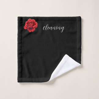 Fluweelachtig zwart met wit script en Roos accent Washandje