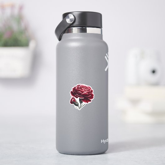 Fluweelrode anjers BloemenAquarel Sticker (HydroFlask)