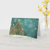 Fluweelrode en groene kerstboom Folie Kaart (Gele Bloem)