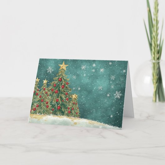 Fluweelrode en groene kerstboom Folie Kaart (Voorkant)