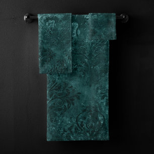Fluweelzachte Blauwgroen Damask Donkergroen Grun Bad Handdoek