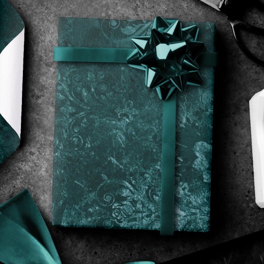 Fluweelzachte Blauwgroen Damask | Donkergroen Grun Cadeaupapier