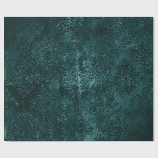 Fluweelzachte Blauwgroen Damask | Donkergroen Grun Cadeaupapier (Vlak)