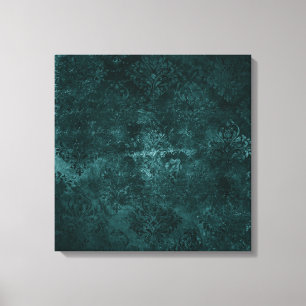Fluweelzachte Blauwgroen Damask   Donkergroen Grun Canvas Afdruk