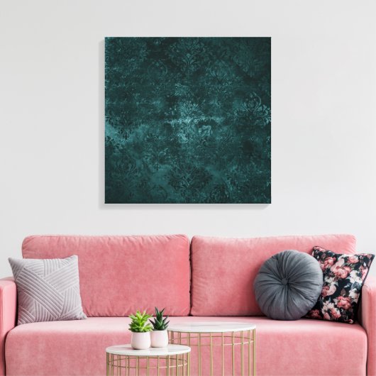 Fluweelzachte Blauwgroen Damask | Donkergroen Grun Canvas Afdruk (Insitu (Woonkamer))